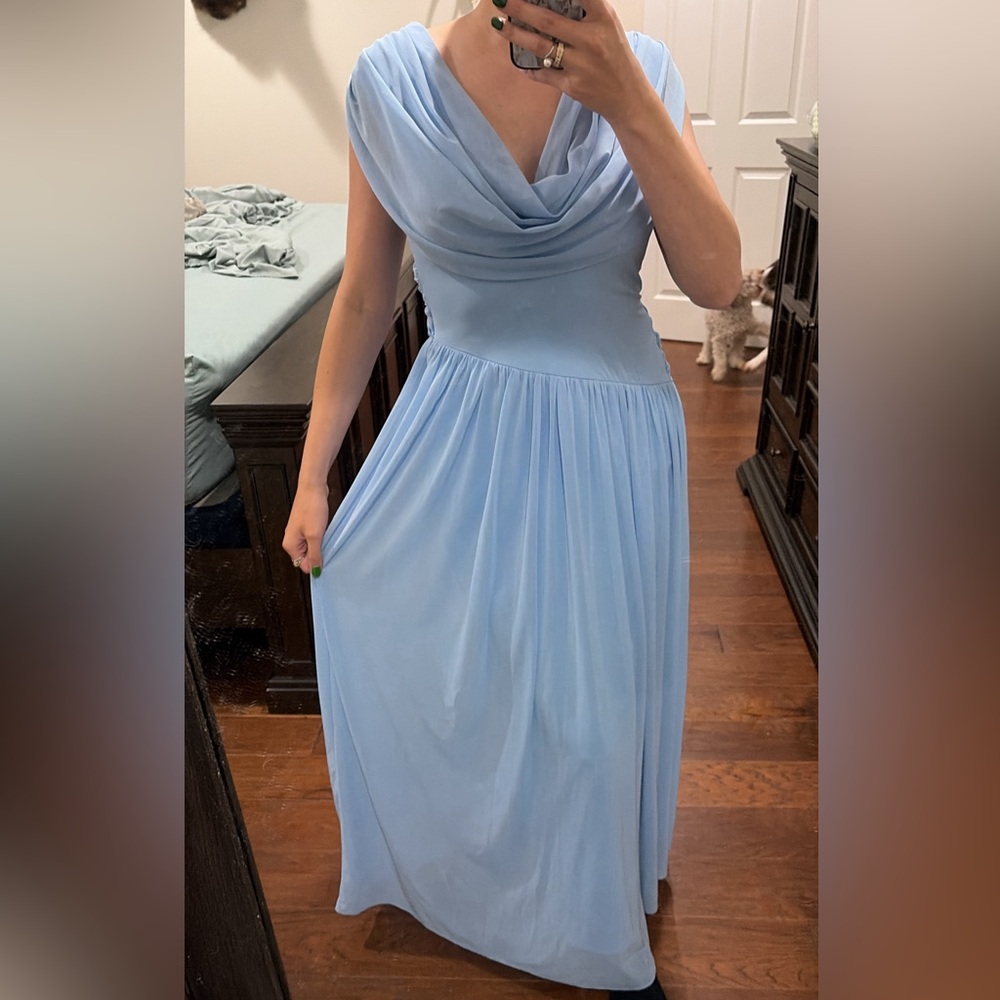 Sleeveless Light Blue Cowl Neck Women's Dress